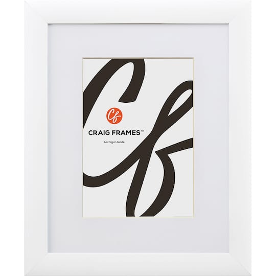 Craig Frames Contemporary White Satin Picture Frame with Mat